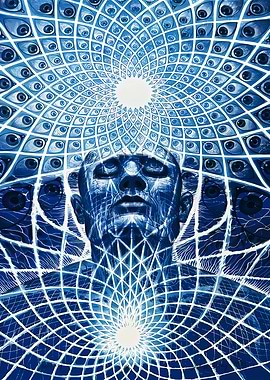 Surreal Blue Man with Eyes Pattern