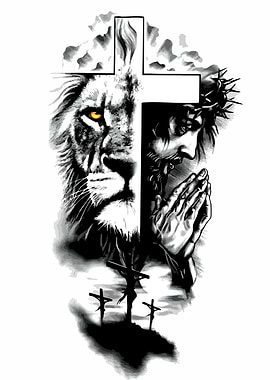 Lion and Jesus Christ Cross