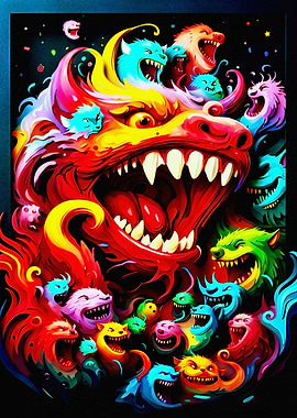 Vibrant Dragon and Monsters