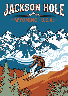 Jackson Hole Skiing Vintage Poster