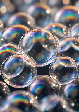 Close-up of iridescent soap bubbles
