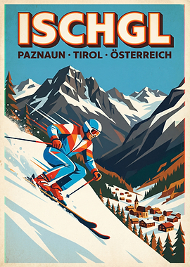 Ischgl Skiing Vintage Poster