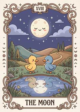 Cute Tarot Card The Moon with Ducks