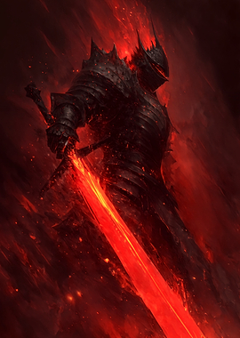 Fiery Knight with Glowing Sword