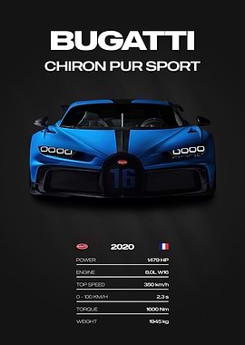 Bugatti Chiron Pur Sport Car Poster