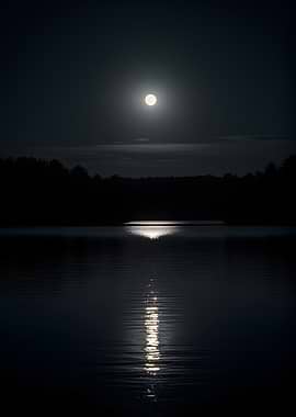 Moonlit lake reflection