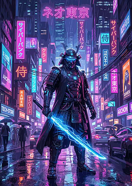 Cyberpunk Samurai Neon Tokyo