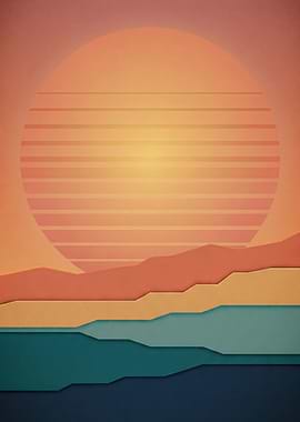 Retro Sunset Landscape