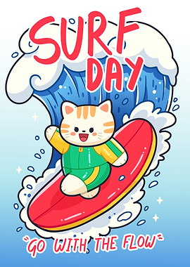 Cute Cat Surfing on a Wave