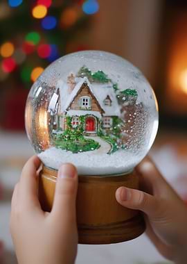 Child Holding Christmas Snow Globe