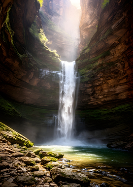Majestic Waterfall in a Canyon