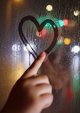 Heart Drawn on Steamy Window