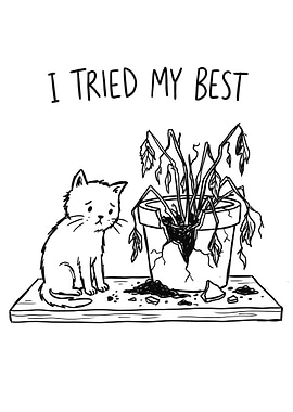Sad Cat and Dead Plant