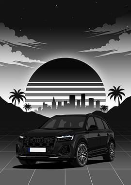 Black audi SQ7 Cityscape Sunset