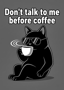 Black Cat with Coffee and Sunglasses