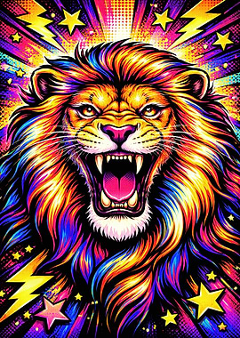Roaring Lion with Colorful Mane