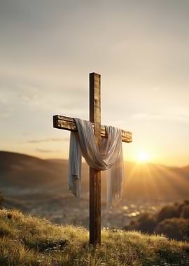 Cross with Cloth at Sunset