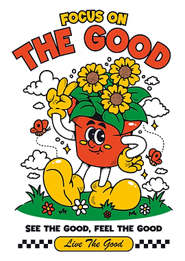 Focus On The Good Poster, Cute Plant Sunflower Art, Positive Quote Wall Print