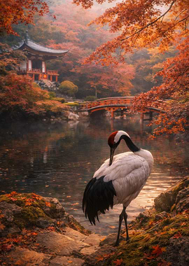 Red-crowned Crane in Japanese Garden