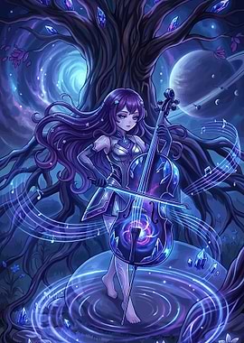 Cosmic Cellist Playing Music