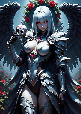 Dark Angel with Skull and Roses