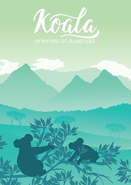 Koala Family in Australian Landscape