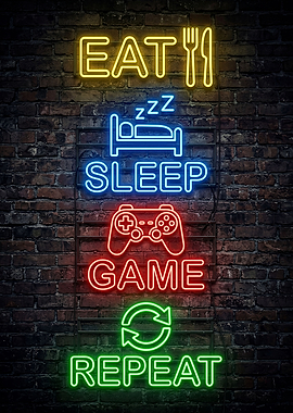 Eat Sleep Game Repeat Neon Sign