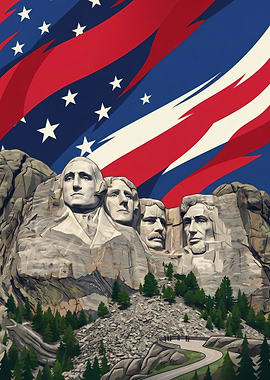 Mount Rushmore with American Flag