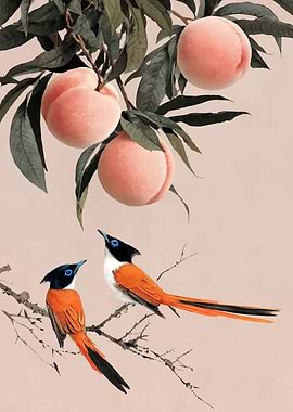 Peaches and Birds on a Branch