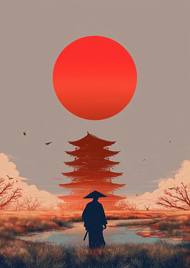 Samurai in Front of a Pagoda