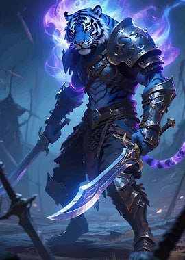 Blue Tiger Warrior with Swords