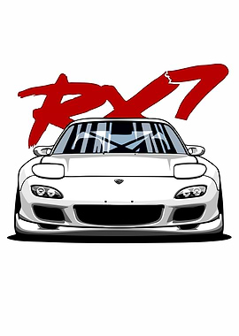 White Mazda RX-7 with Red RX-7 Text