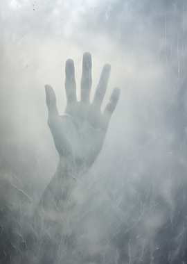 Hand pressed against glass