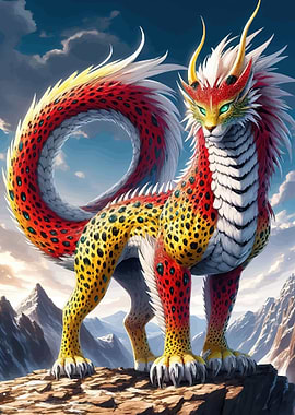 Fantasy Dragon Creature in Mountains