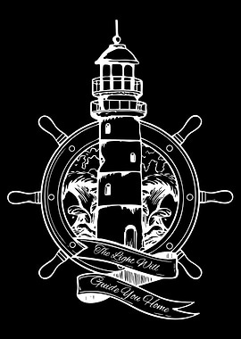Lighthouse and Ship Wheel Emblem