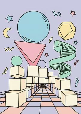 Pastel Retro Geometric Shapes and Perspective