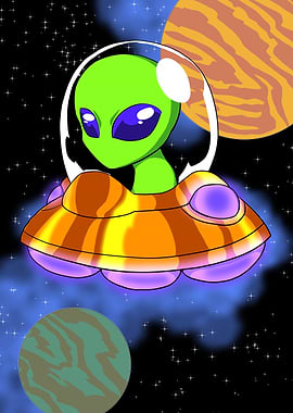 Cute Alien in a Spaceship