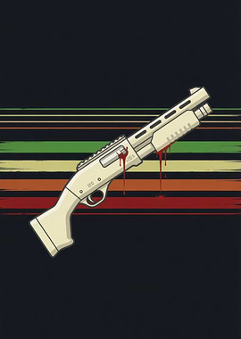 Bloody Shotgun on Striped Background