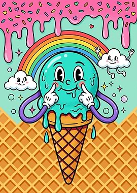 Retro Ice Cream Cone Character