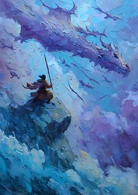 Dragon and Warrior in the Clouds