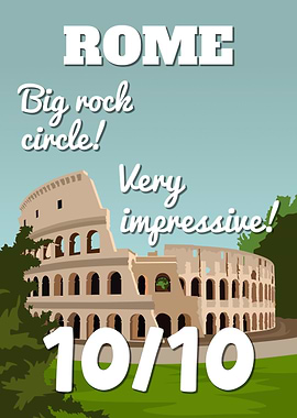 Rome Italy 10/10 Big Rock Circle Very Impressive Colosseum Vintage Poster