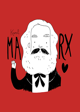 Karl Marx Illustration with Fist and Heart