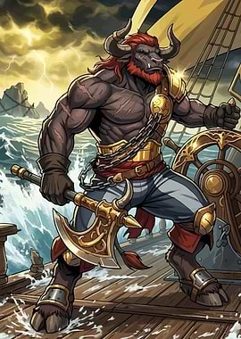 Minotaur Pirate Captain on a Ship