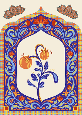 Ornate Floral Arch with Pomegranates