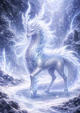 Majestic Ice Dragon in Snowy Landscape