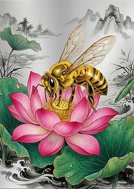 Bee on a Lotus Flower