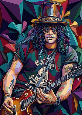 Slash Playing Guitar in Abstract Style