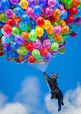 Cat Flying with Balloons — Funny Surreal Sky Adventure