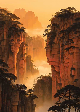 Misty Mountain Peaks at Sunrise