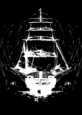 Ghostly Tall Ship in Stormy Seas